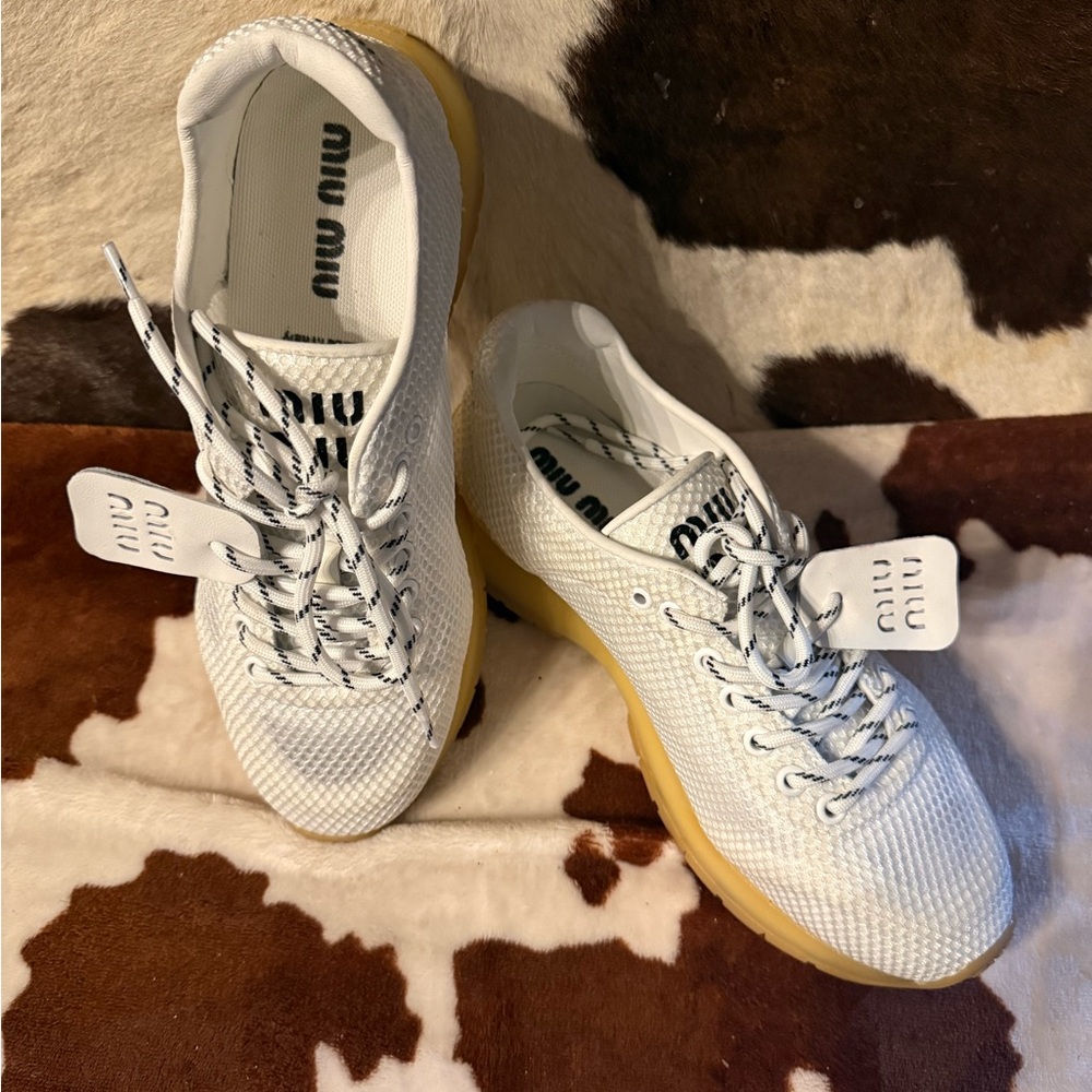 Miu Miu White Sneakers with Black Accent Laces
